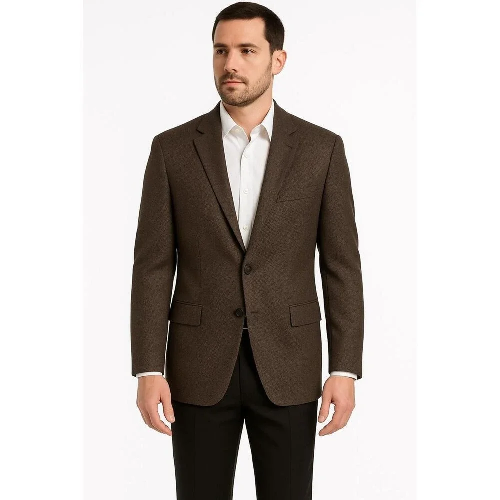 Bachrach Herringbone 2 Button Notched Lapel Patch Pockets Blazer‎ Jacket Wool